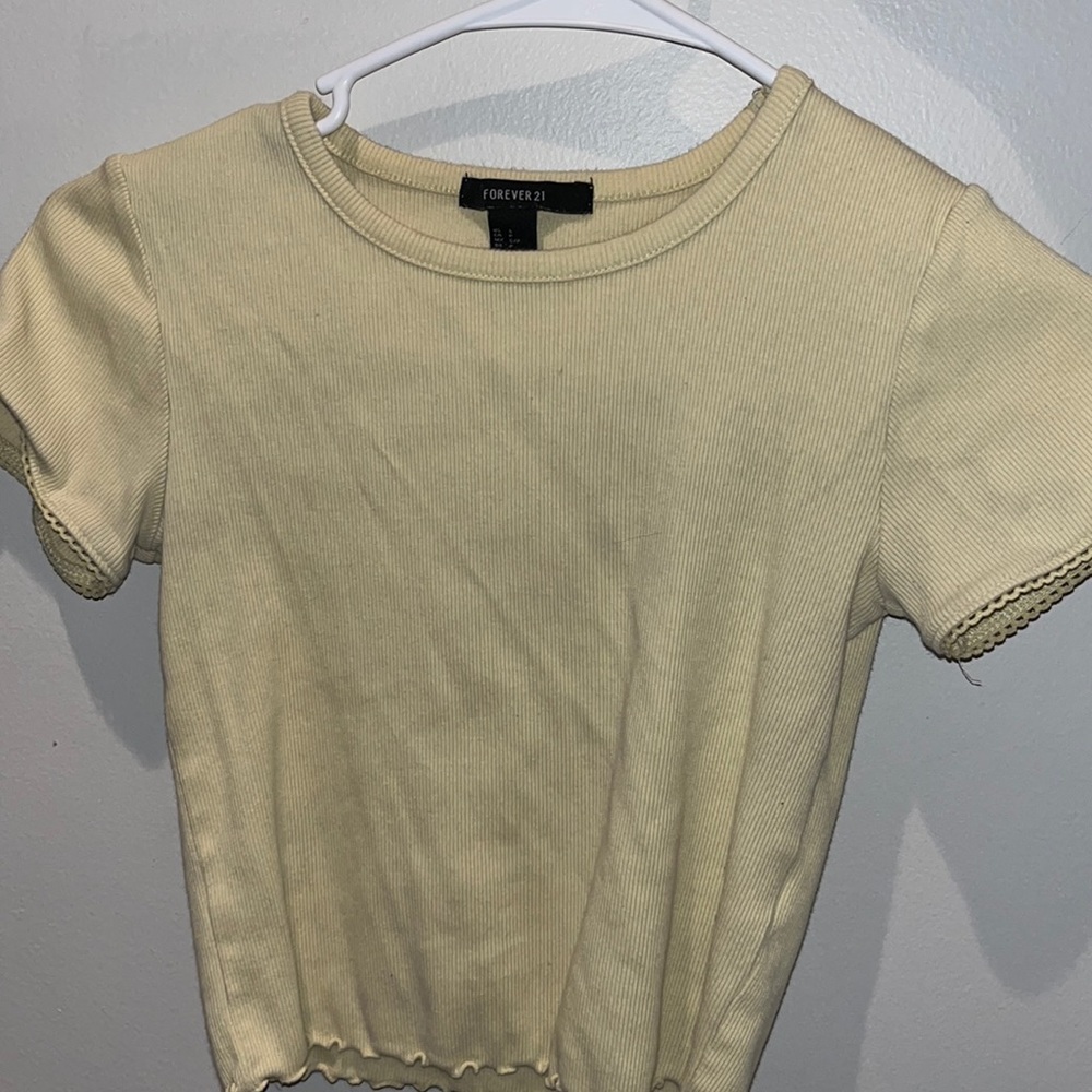 Forever 21 Yellow Cropped Lettuce Edge Top